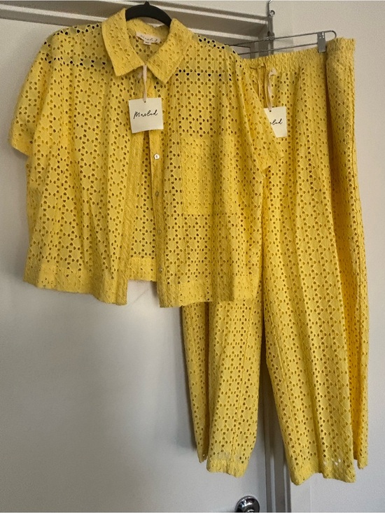 Marled Pants - Marled Sunflower Yellow Eyelet Wide-Leg Pants